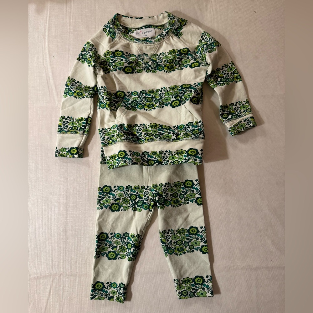 Petit Peony, Green Floral Kids matching play set, 12-18 months